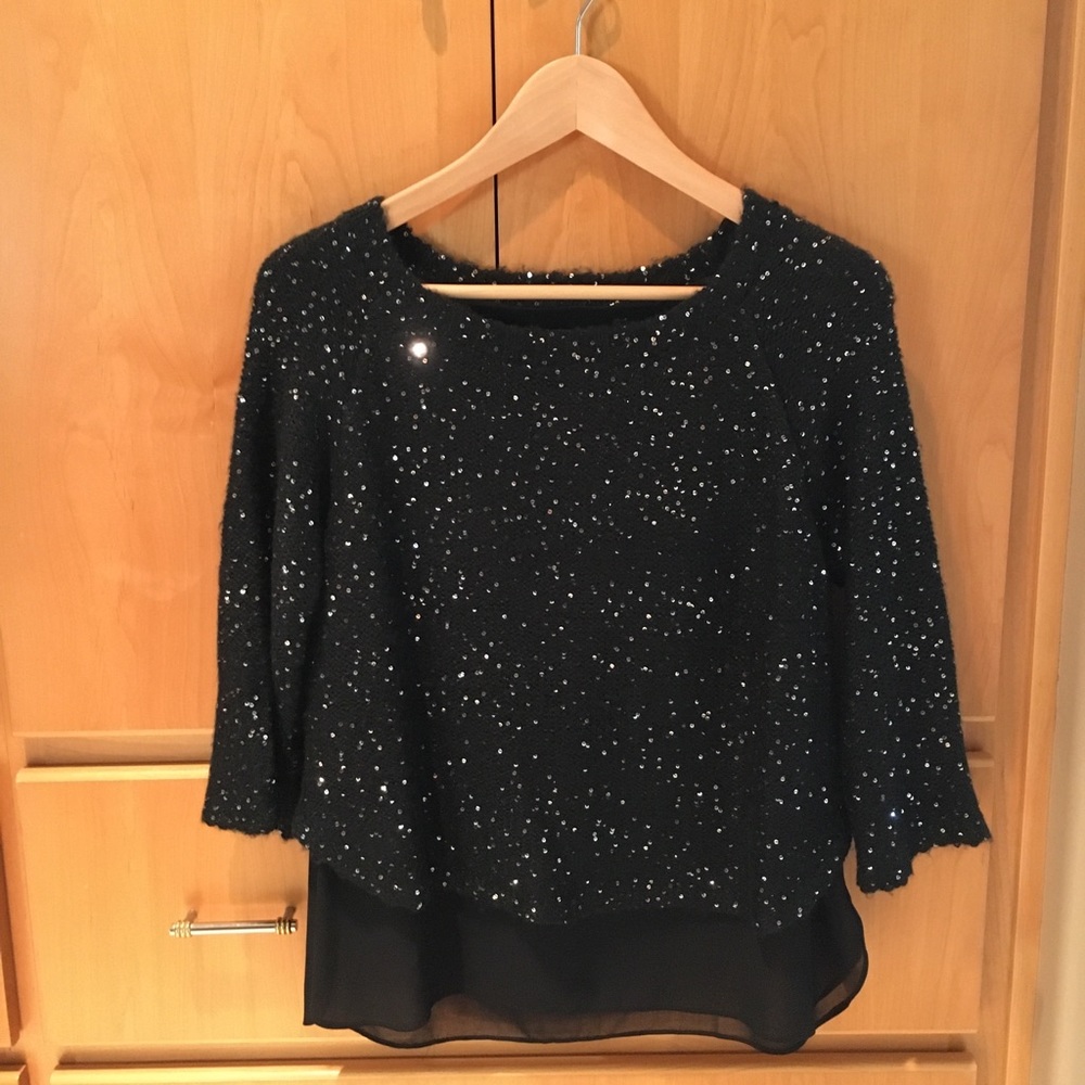 THML sequined black top with back buttons